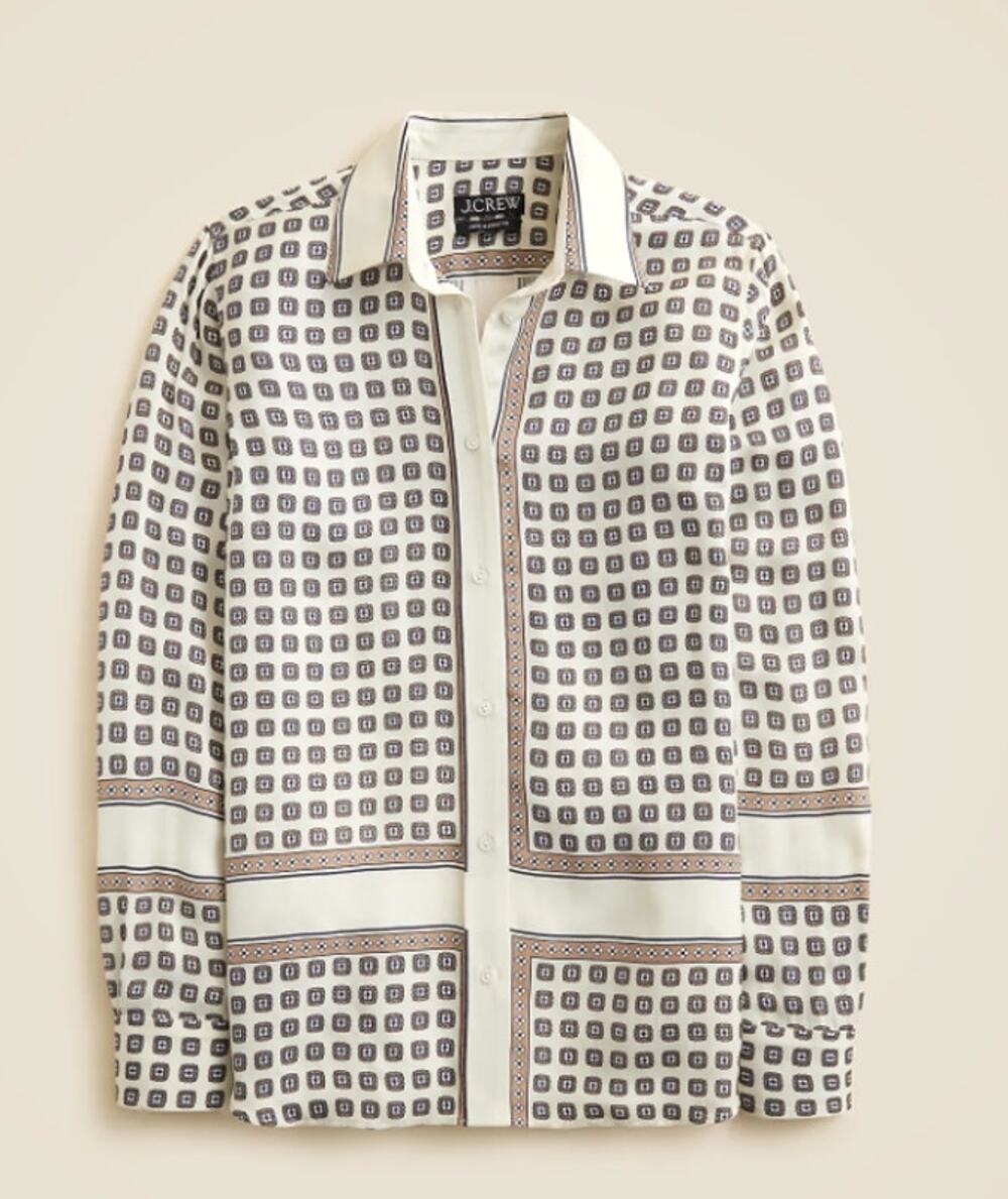 J. Crew Jules Classic Fit Shirt Ivory Foulard Print NWT Button Up Women's 00